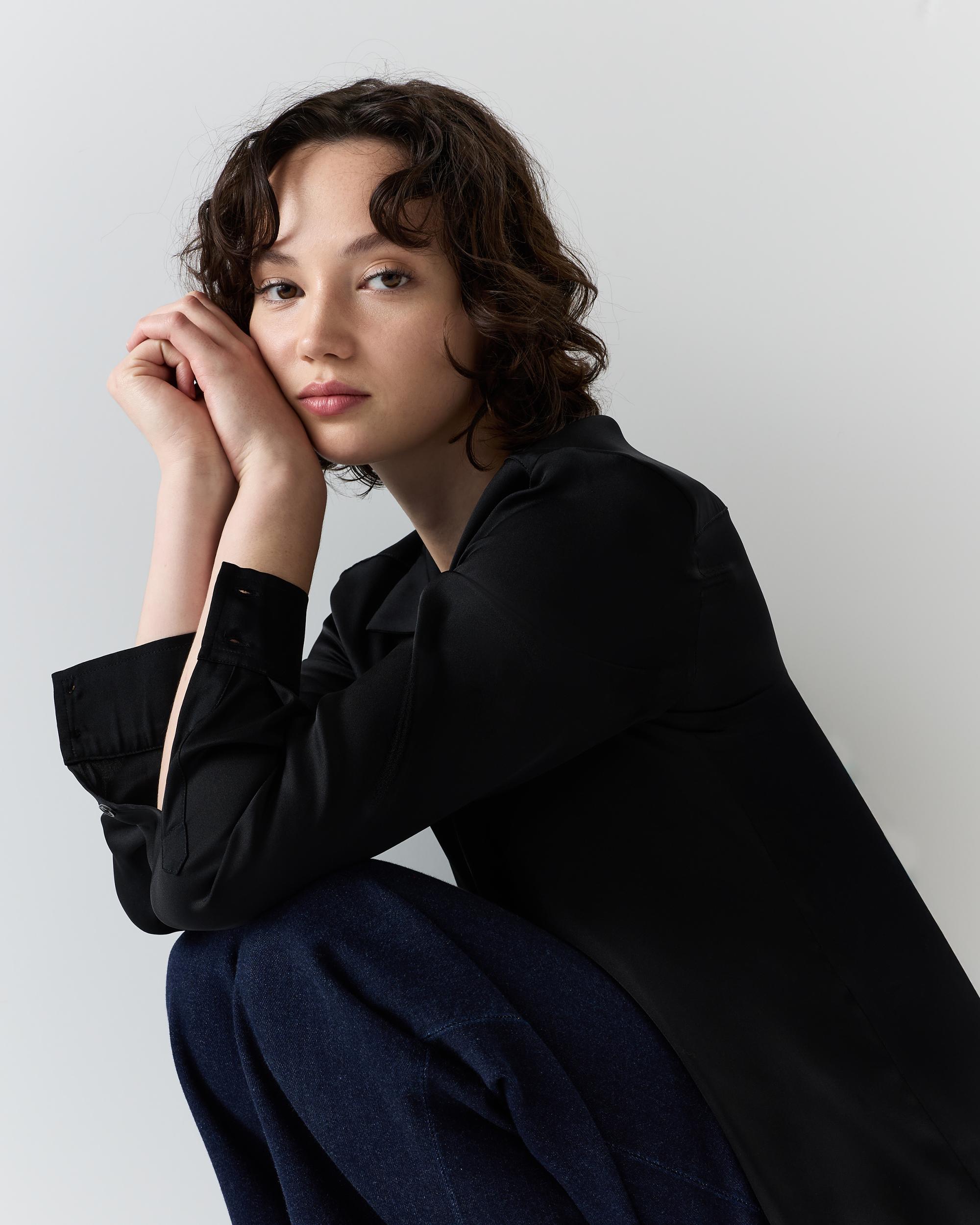 Quince | Women's 100% Washable Silk Stretch Notch Collar Blouse Product Image