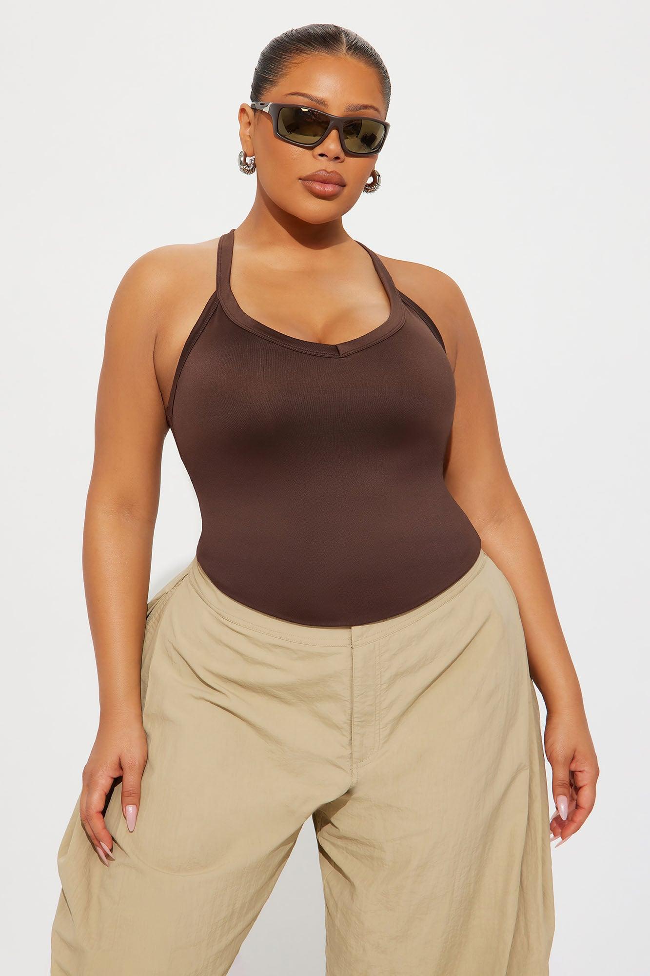 Contour Double Lined V-Neck Tank Top - Chocolate Female Product Image