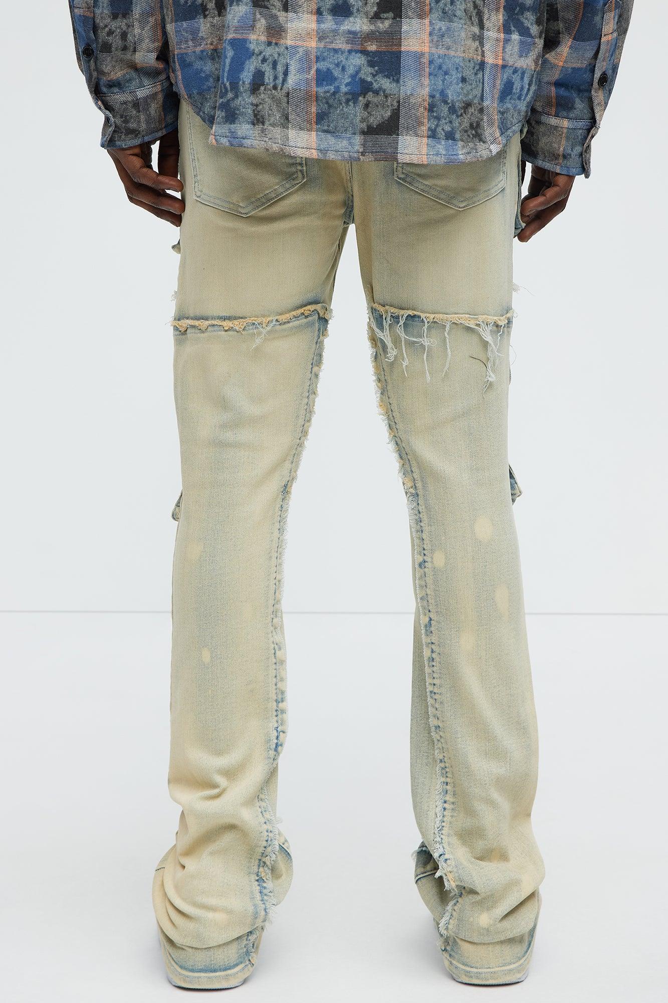 Stacked Skinny Flare Fray With Cargo Jeans - Light Wash Product Image
