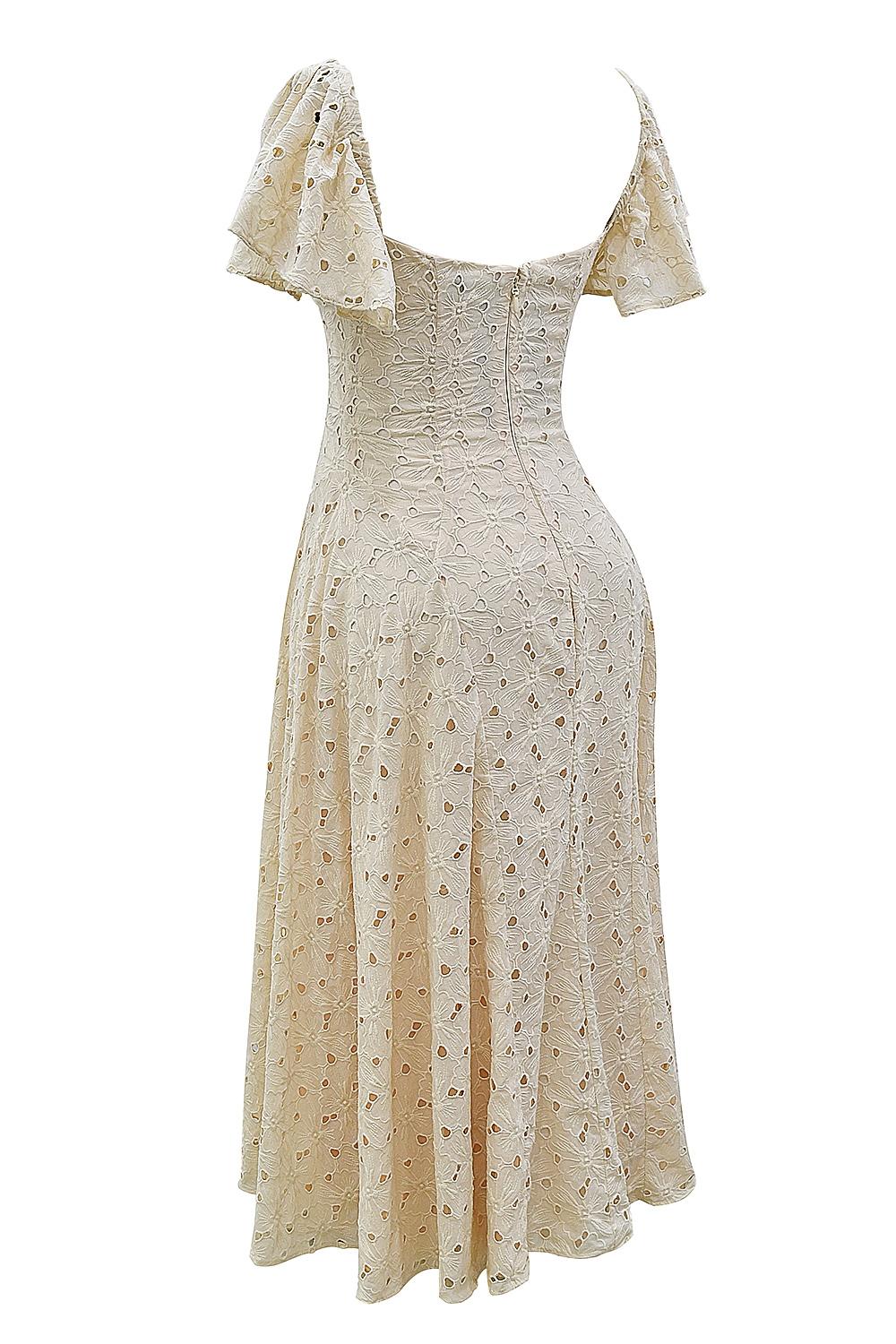 Amaya  cream tea broderie anglais midi dress Product Image