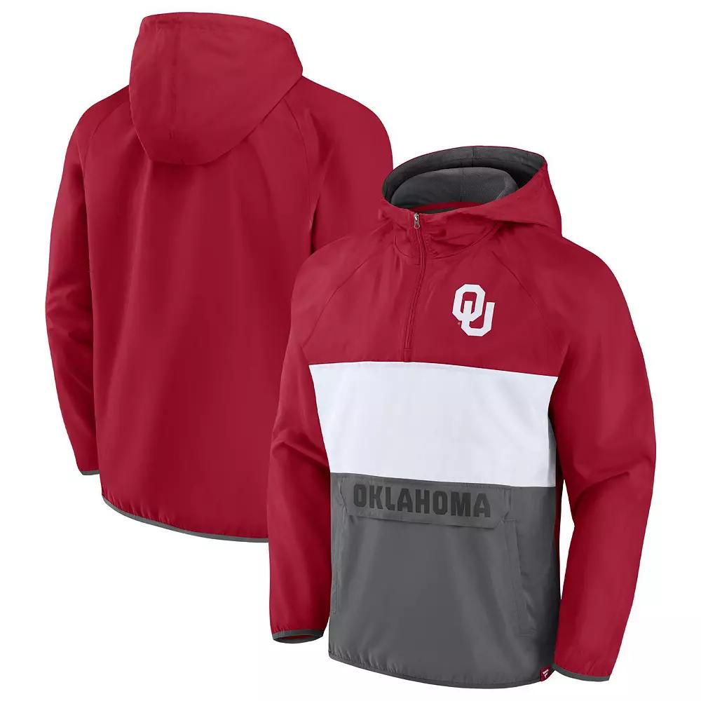 Men's Fanatics Branded Crimson Oklahoma Sooners Victory On Raglan Quarter-Zip Hoodie,  Product Image