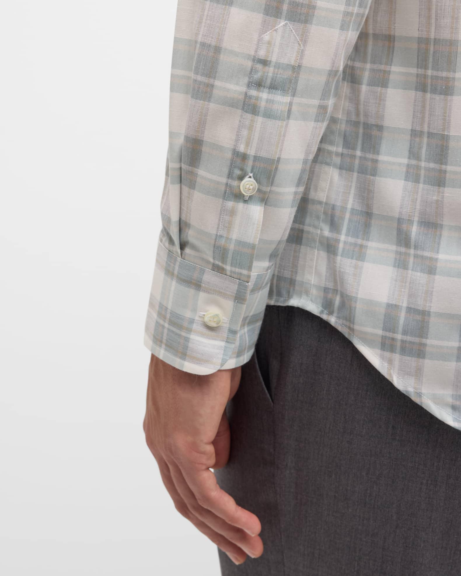 Men's Cotton-Linen Plaid Sport Shirt Product Image