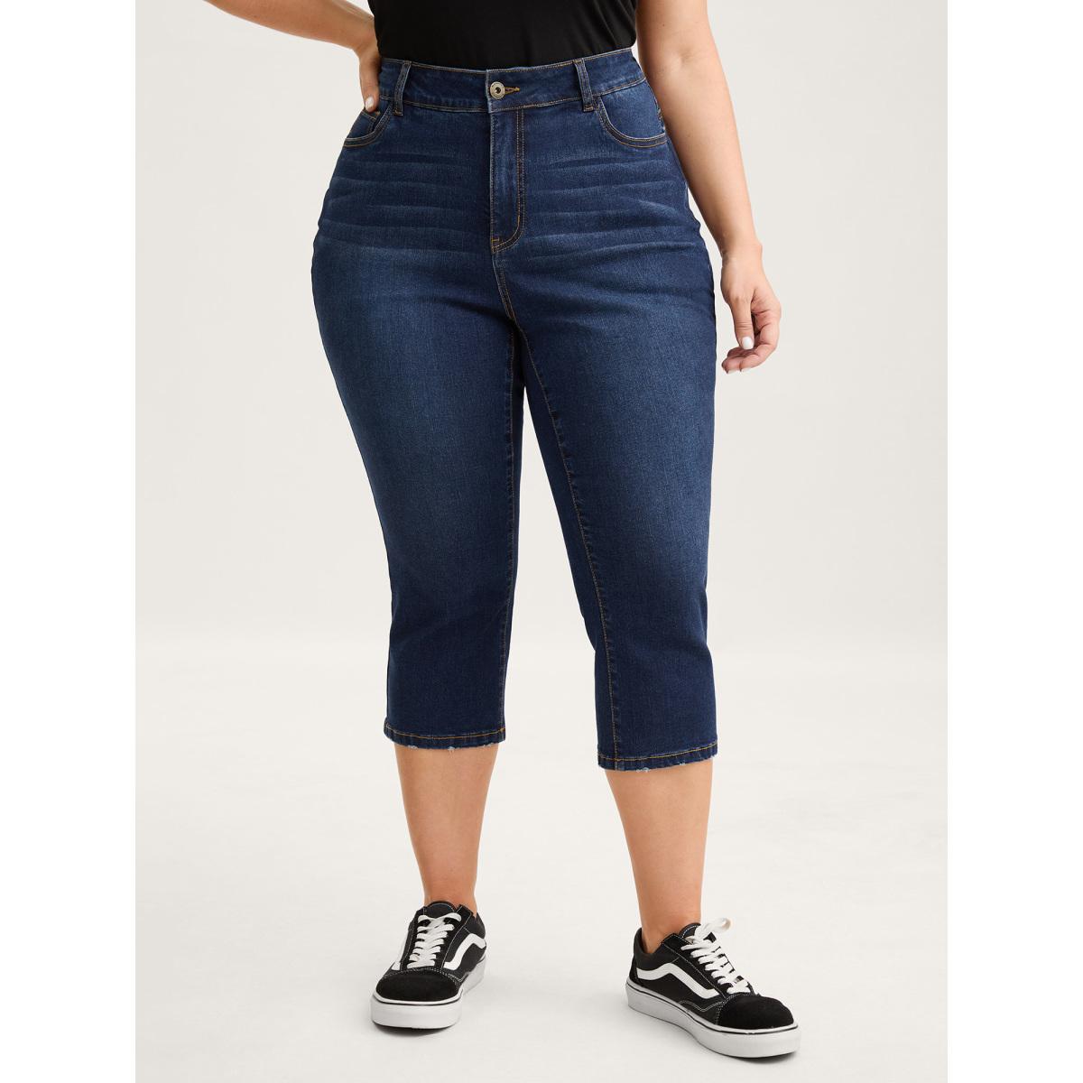 Plus Size Stretchy Butt-Lifting Skinny-Fit Jeans Women Midblue Leisure High stretch Slanted pocket Jeans BloomChic 22/3X Product Image