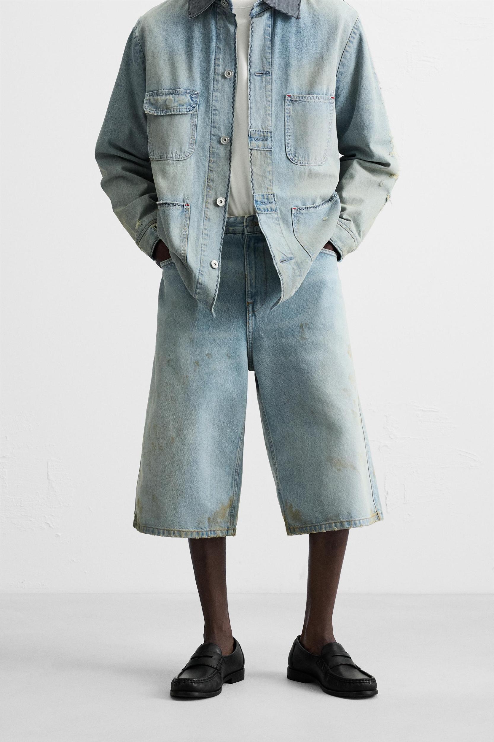 VINTAGE EFFECT BAGGY FIT DENIM SHORTS Product Image