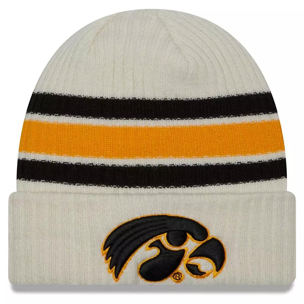 Men's New Era Cream Iowa Hawkeyes Vintage Cuffed Knit Hat, Beige Product Image