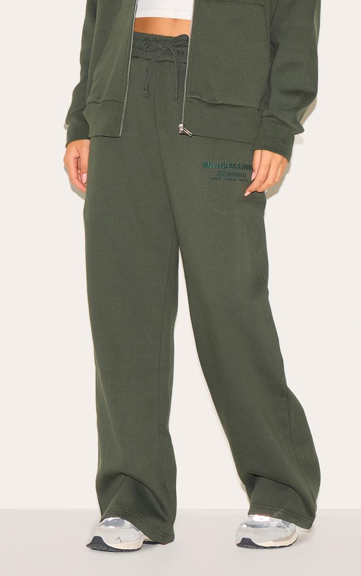 Khaki Premium Embroidered Oversized Wide Leg Sweatpants Product Image