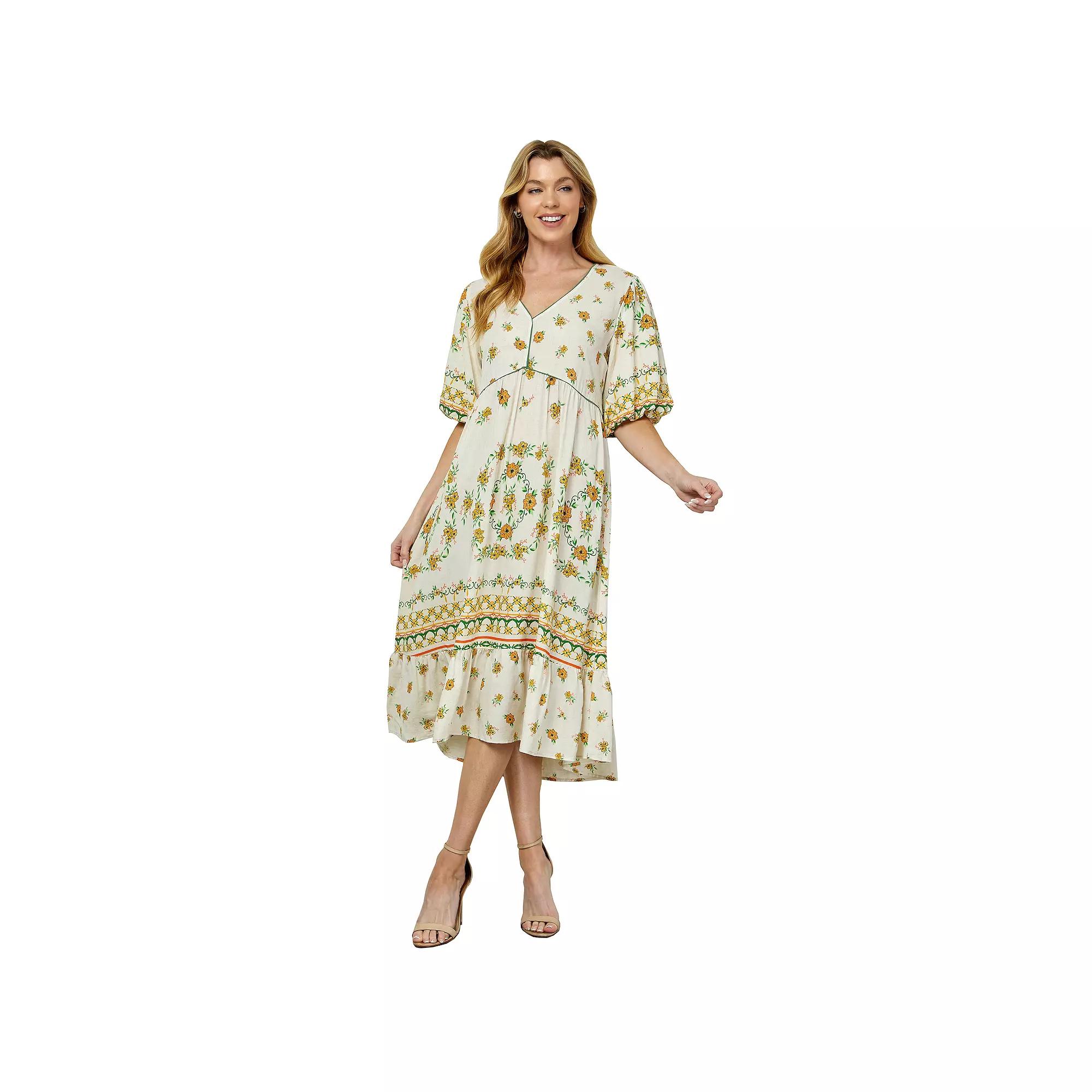 Women's Figueroa & Flower V-Neck Printed Peasant Dress,  Product Image