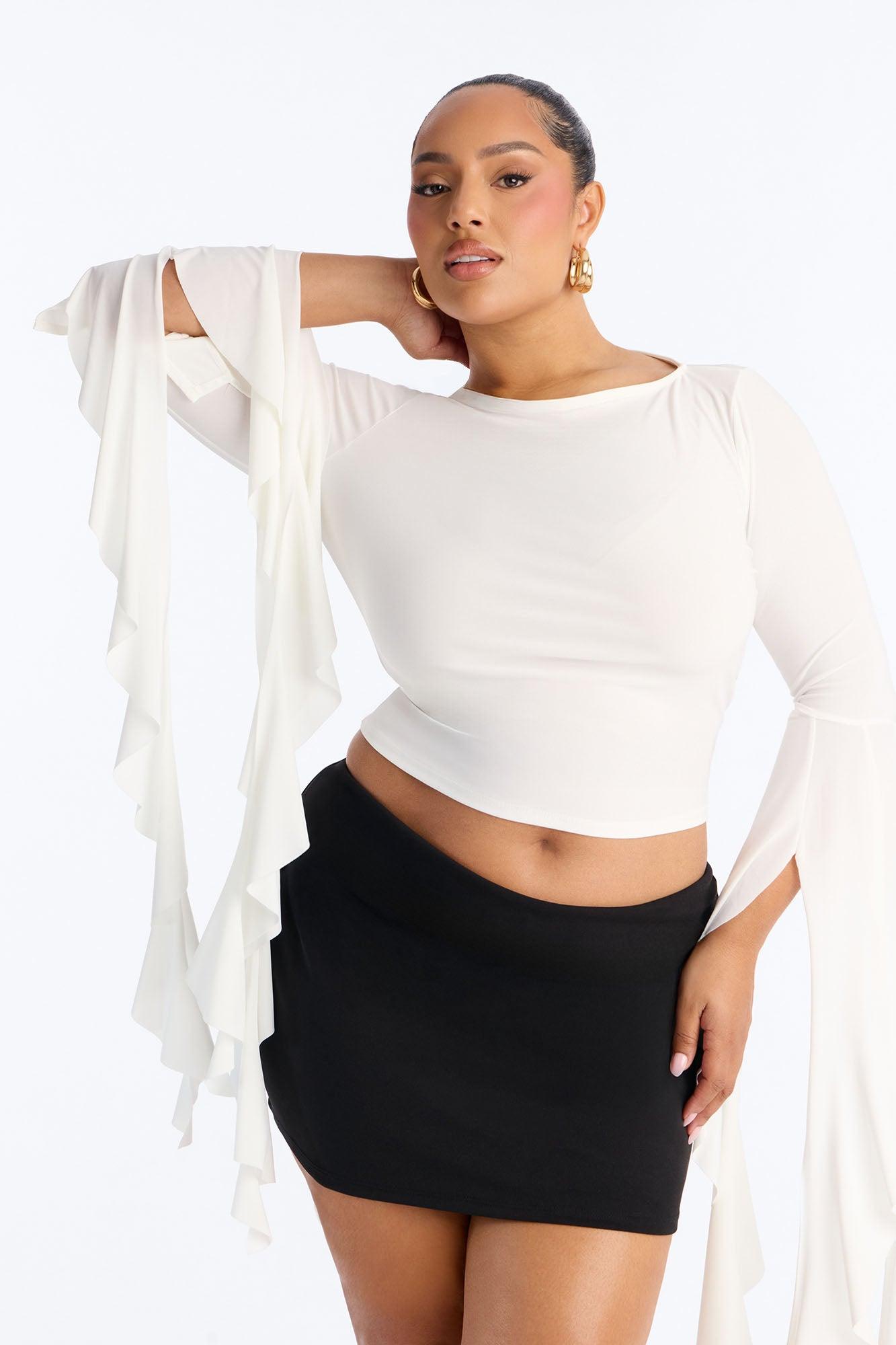 Isabella Boat Neck Ruffle Long Sleeve Top - White Female Product Image