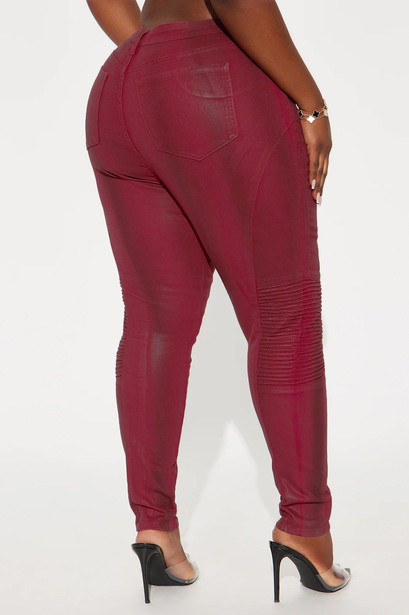 Tune In Coated Moto Skinny Pant - Burgundy Product Image