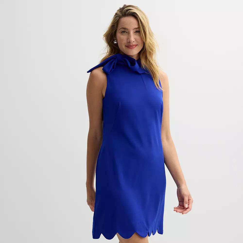 Women's Maison Tara Tie Neck Scallop Hem Dress, Size: 10, Blue Product Image