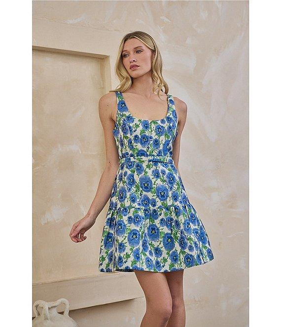 Sugarlips Cielo Floral Jacquard Scoop Neck Sleeveless Mini Dress Product Image
