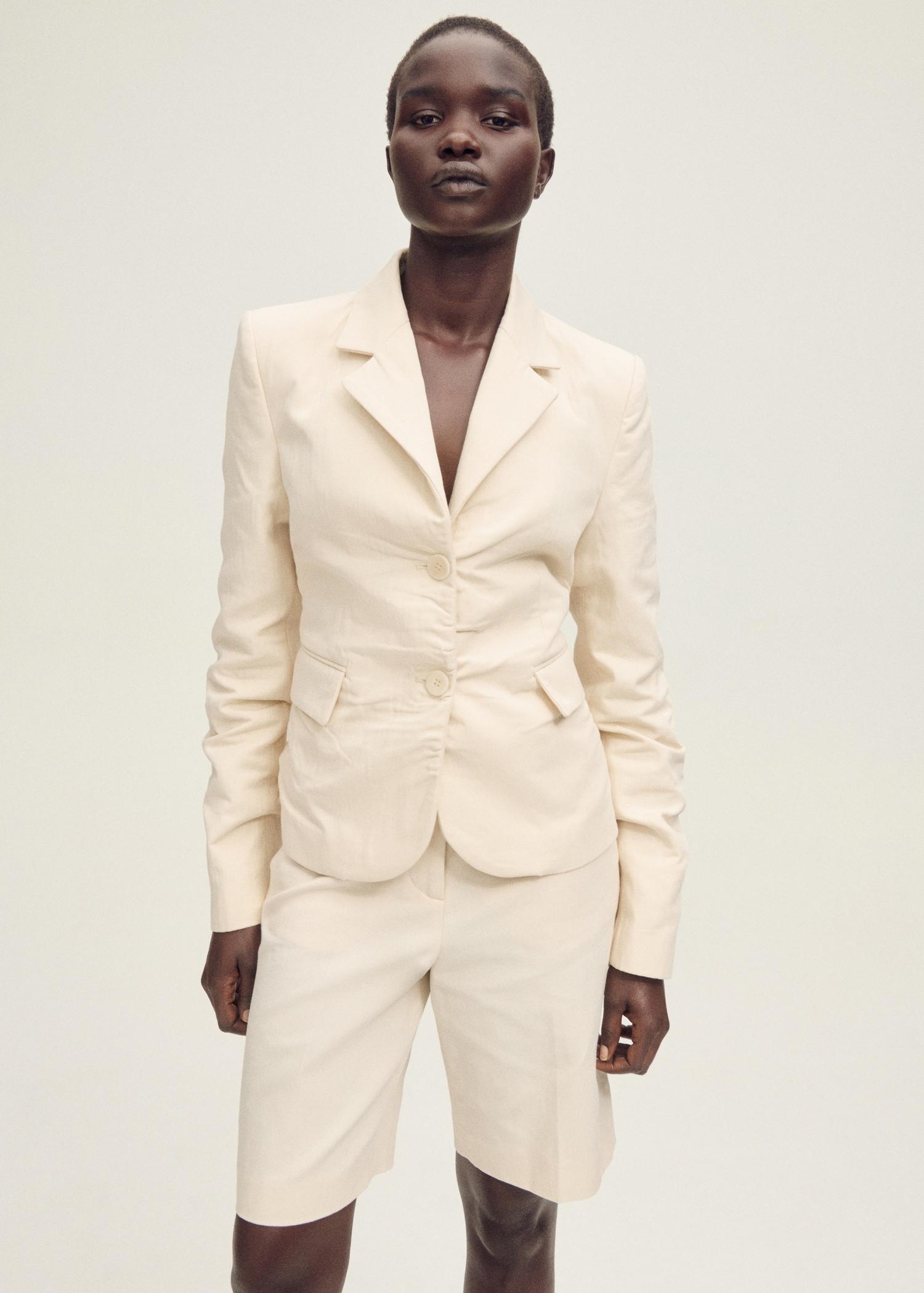 Linen-blend suit bermuda shorts - Women | MANGO USA Product Image