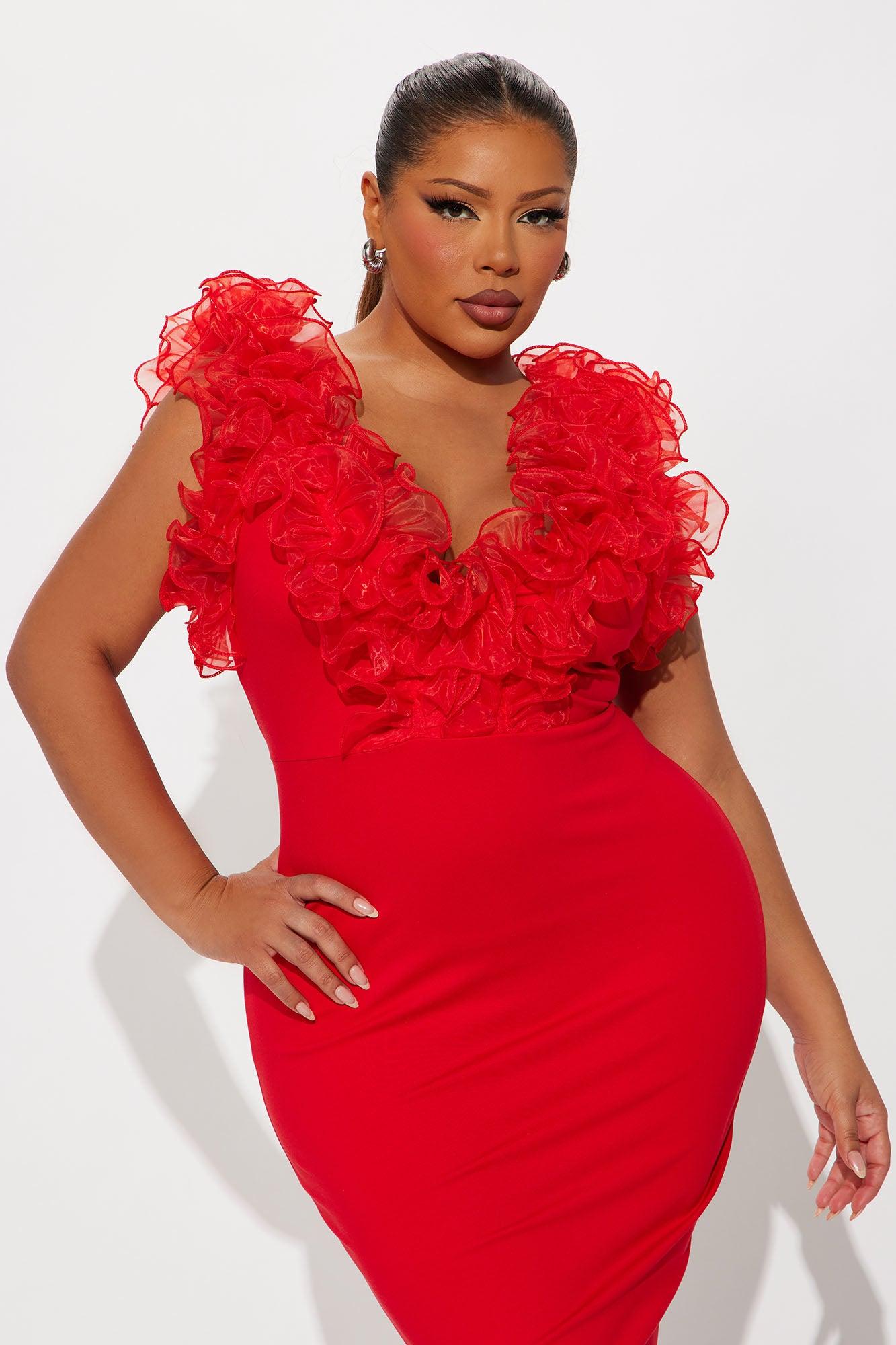 Angelica Ruffle Midi Dress - Red Female Product Image