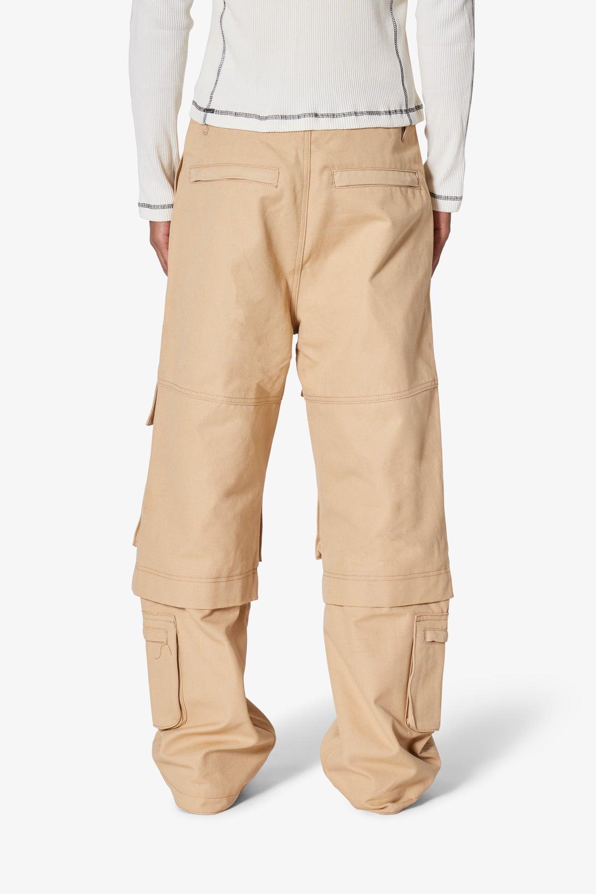 Baggy Slanted Cargo Pants - Khaki Product Image