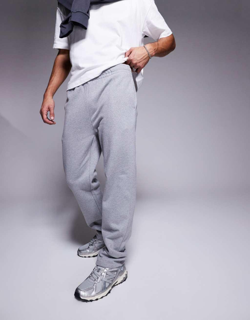 ASOS DESIGN premium heavyweight straight leg sweatpants in heather gray Product Image