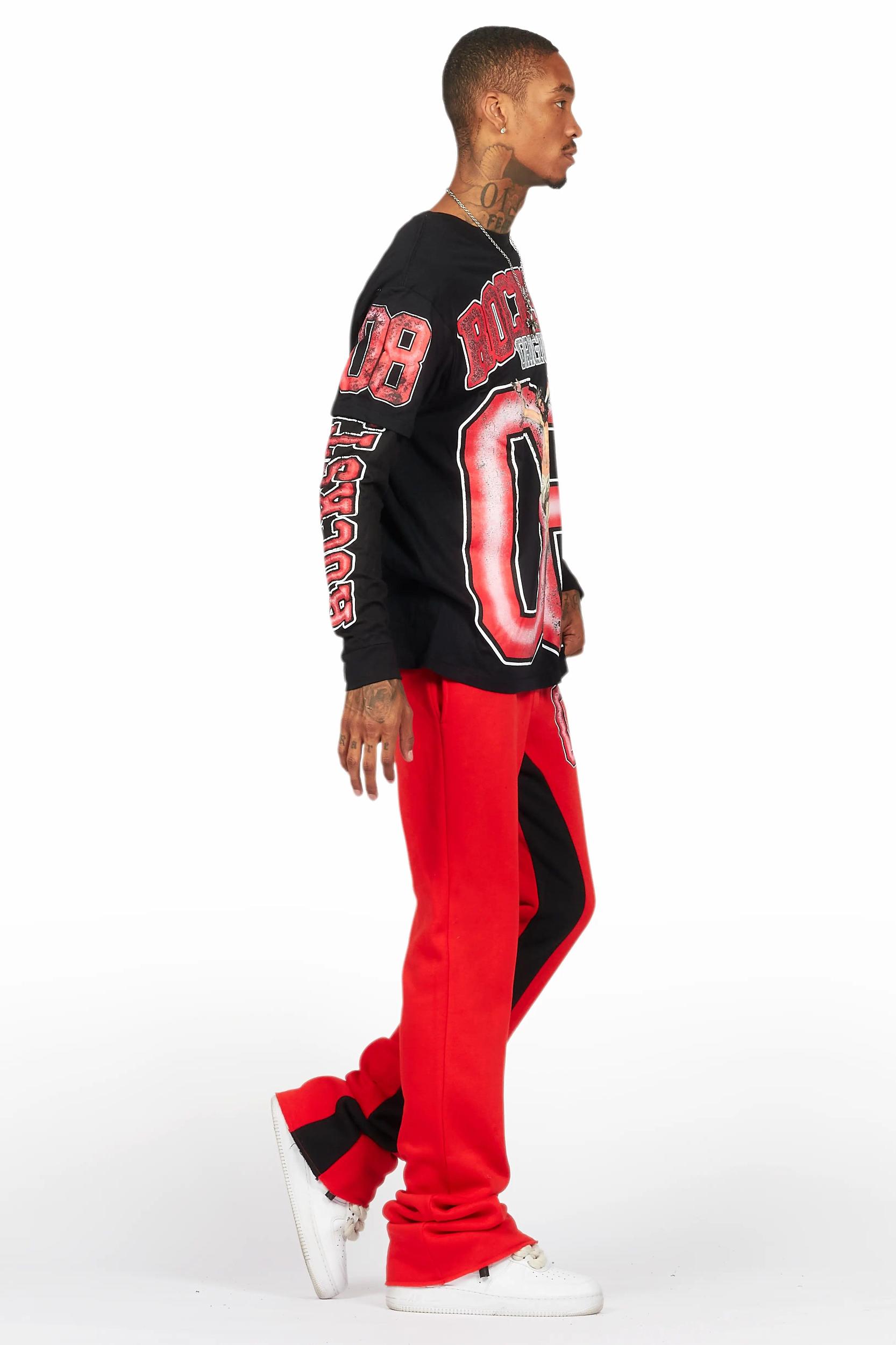 Fields Black/Red Double Layer T-Shirt/Baggy Pant Set Male Product Image