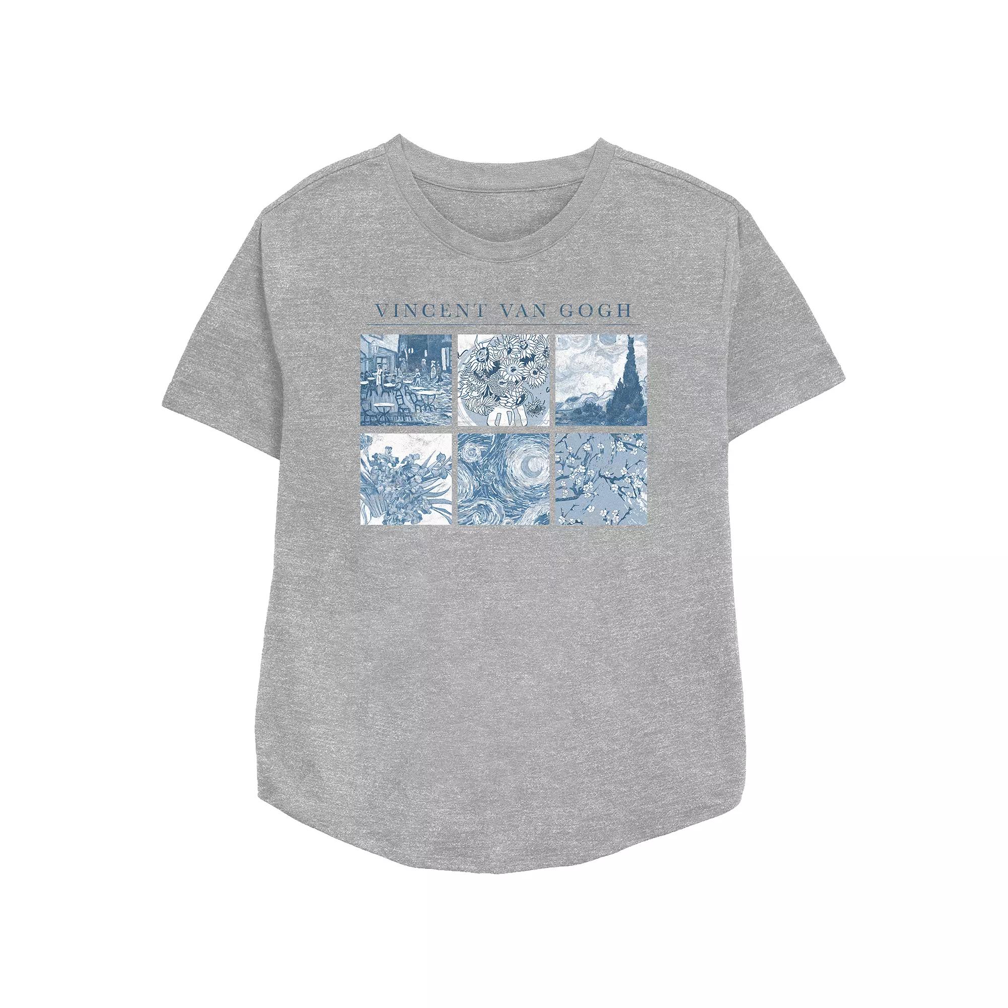 Women's Vincent Van Gogh Artwork Blue Panels Relaxed Fit Graphic Tee, Girl's,  Product Image