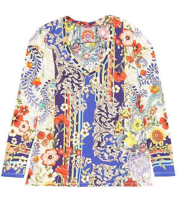 JOHNNY WAS Favorite Wild Flower Stripe Print Bamboo Knit Long Sleeve Tee Product Image