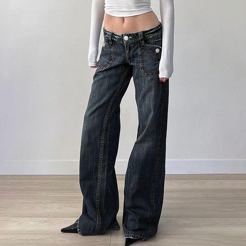 Low Rise Washed Flared Jeans Product Image
