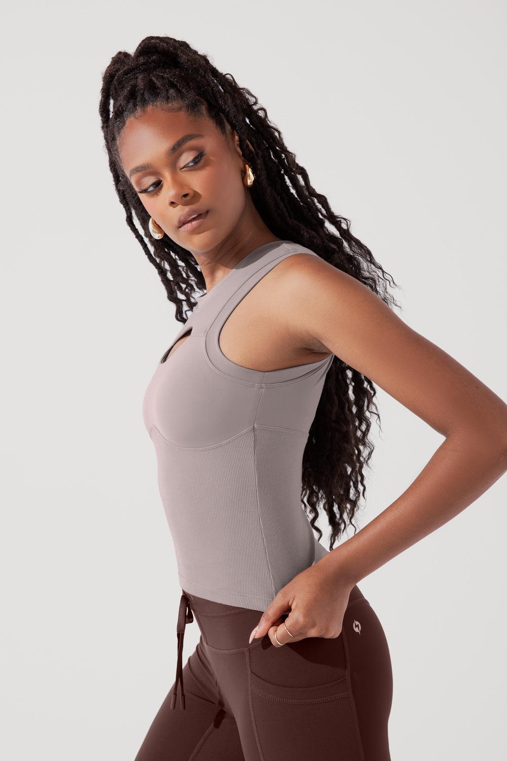 Peekaboo Crew Tank - Smoky Taupe Product Image