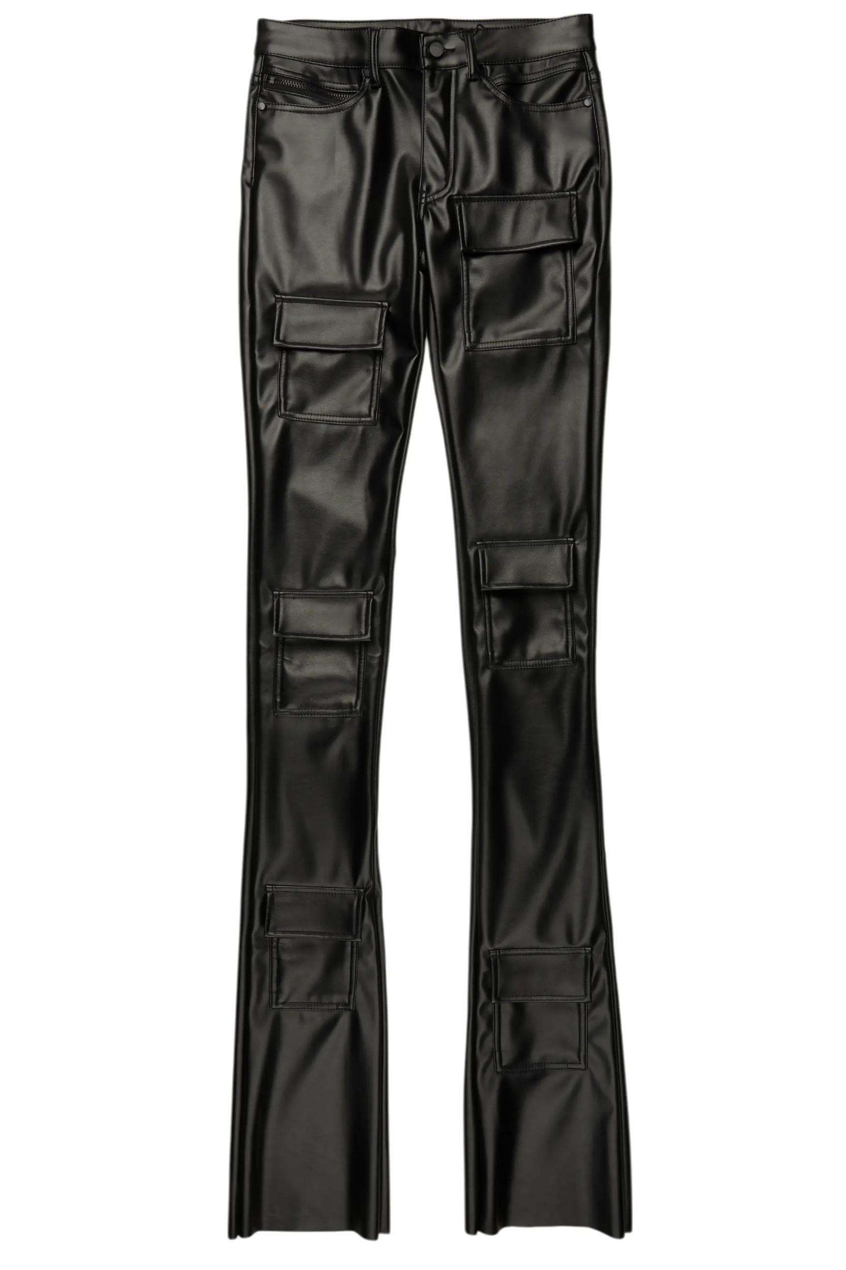 Petrus Black PU Stacked Flare Leather Jean Male Product Image