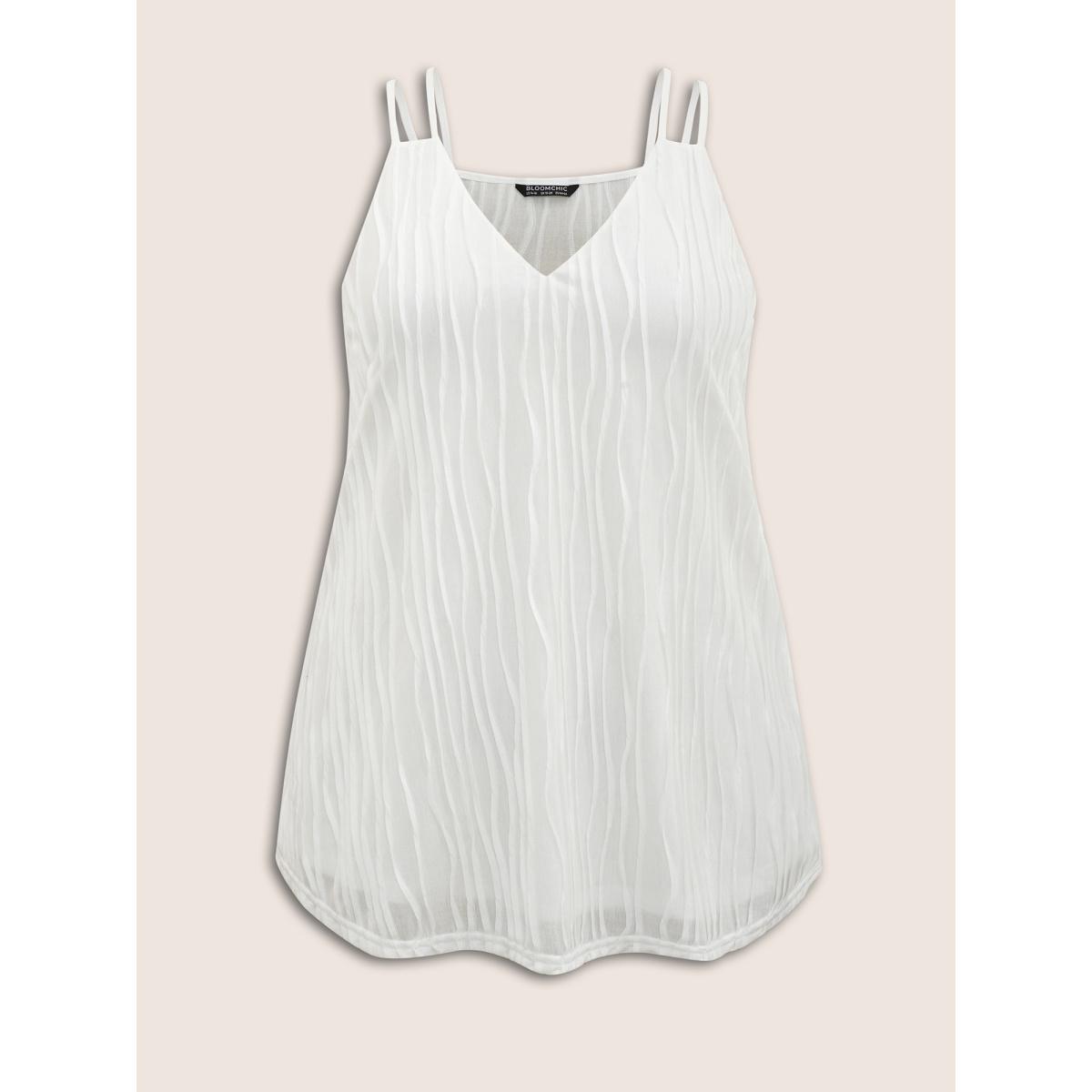 Plus Size Plain Plisse Deep V Neck Cami Top Women White Elegant Non V-neck Everyday Tank Tops Camis BloomChic 22-24/3X Product Image