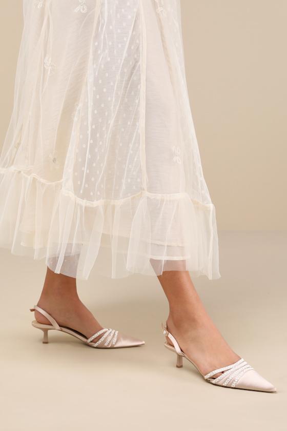 Katalina Champagne Satin Pearl Pointed-Toe Slingback Pumps Product Image