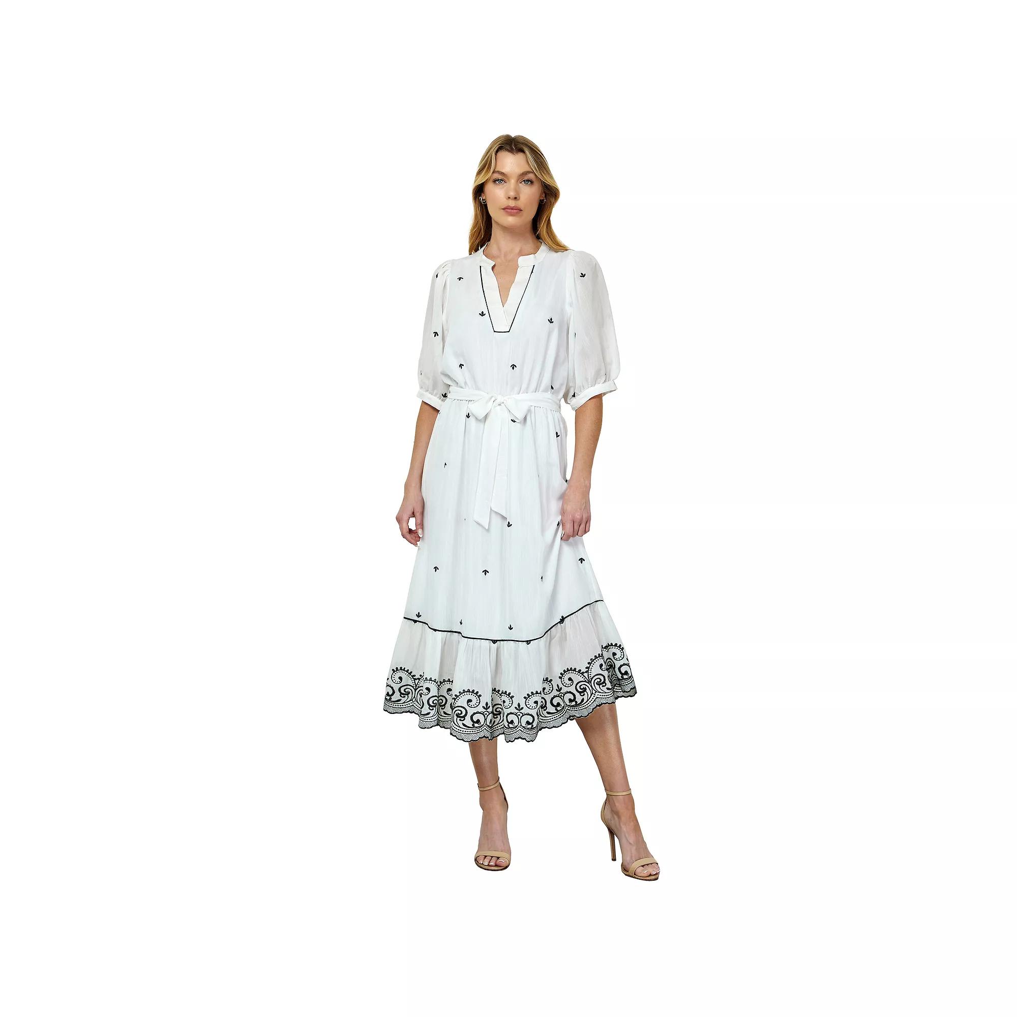 Women's Figueroa & Flower V-Neck Embroidered Peasant Dress,  Product Image