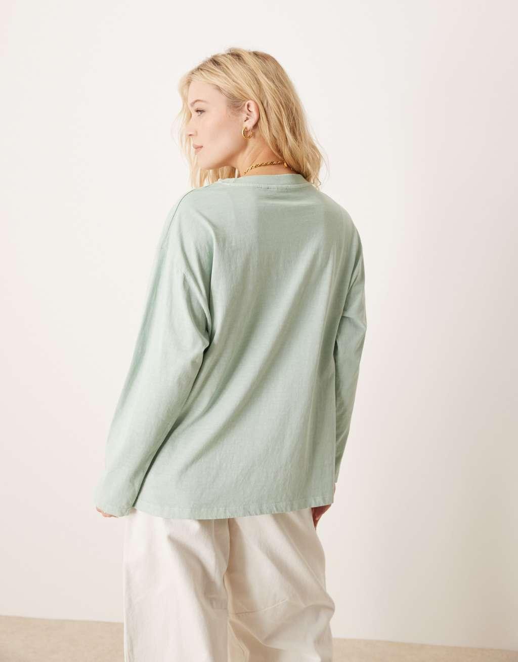 ASOS DESIGN long sleeve skater tee in sage Product Image