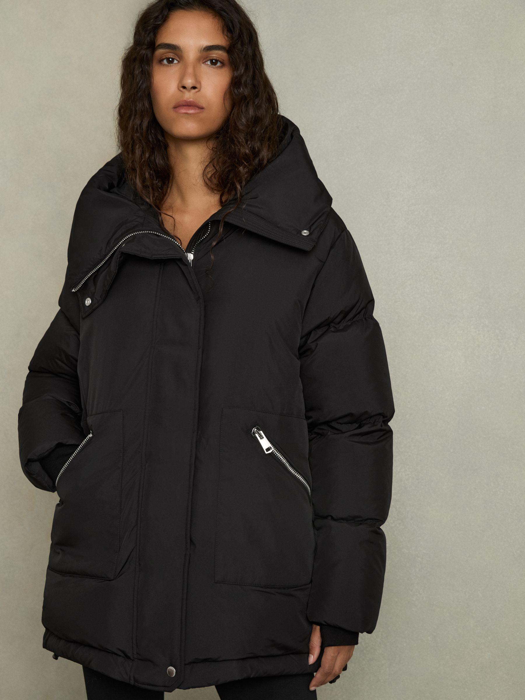Concealed-Hood Puffer Coat in Black Product Image
