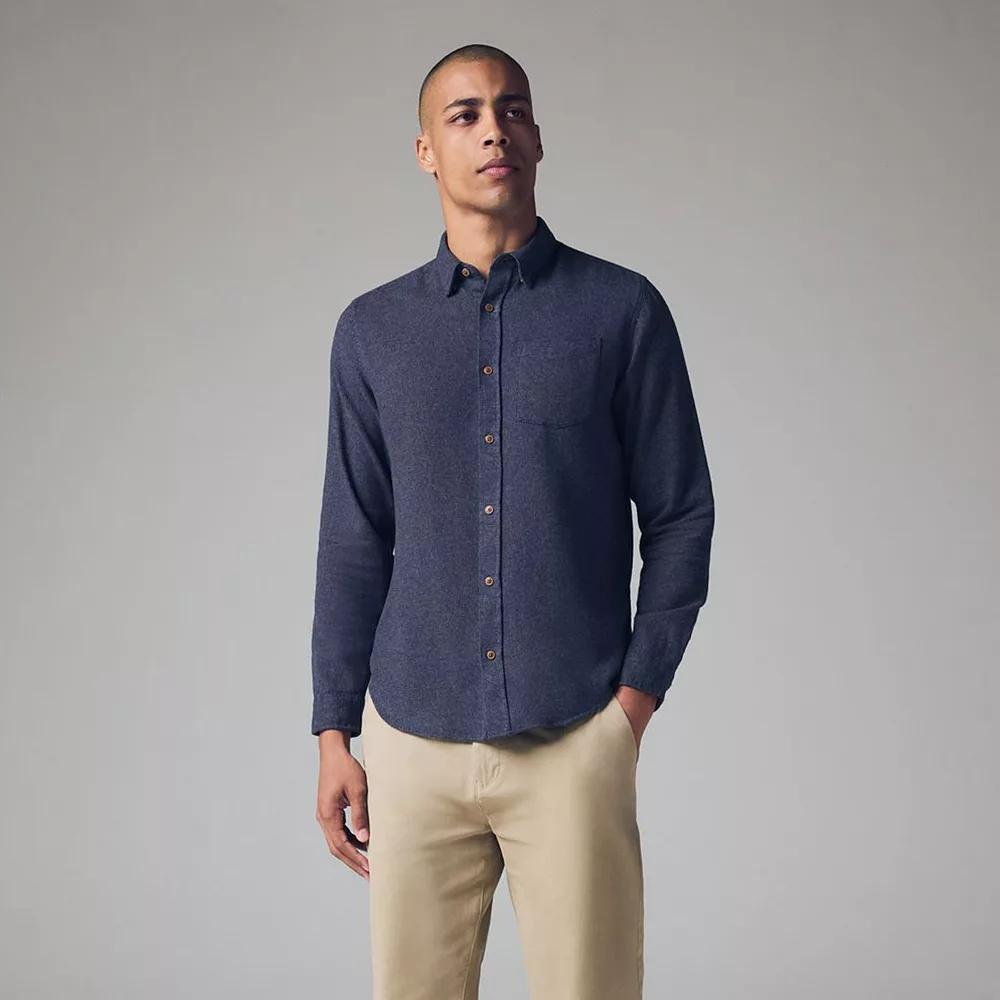 Men's NEXT Brushed Texture 100% Cotton Long Sleeve Shirt, Size: Large, Blue Product Image