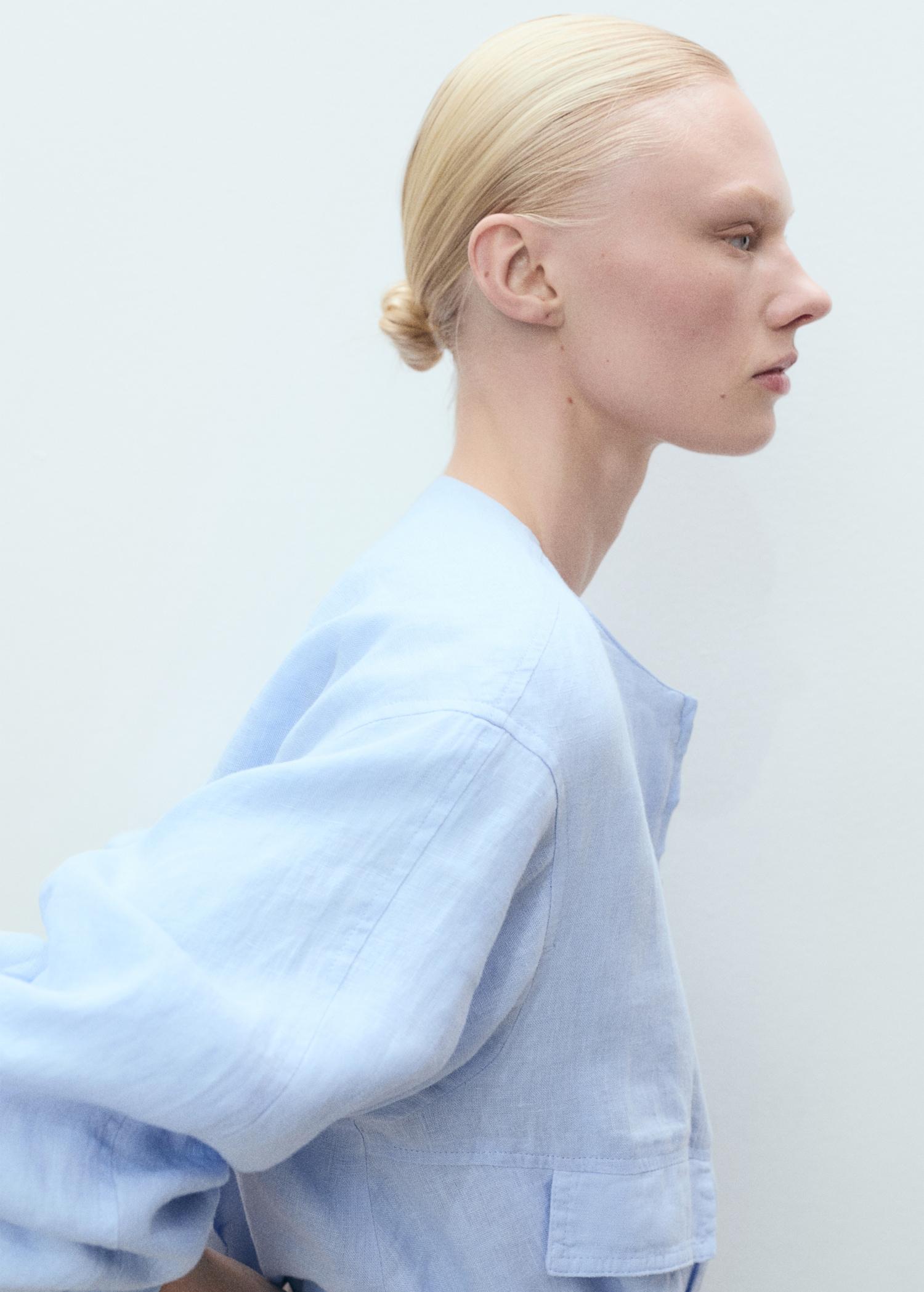 Cropped linen jacket with pockets - Women | MANGO USA Product Image