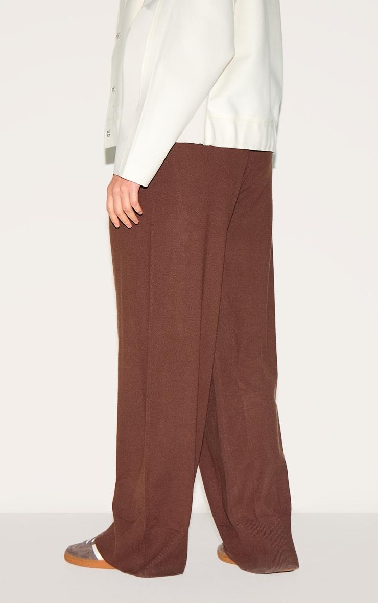 Plus Chocolate Basic Knit Wide Leg Pants Product Image