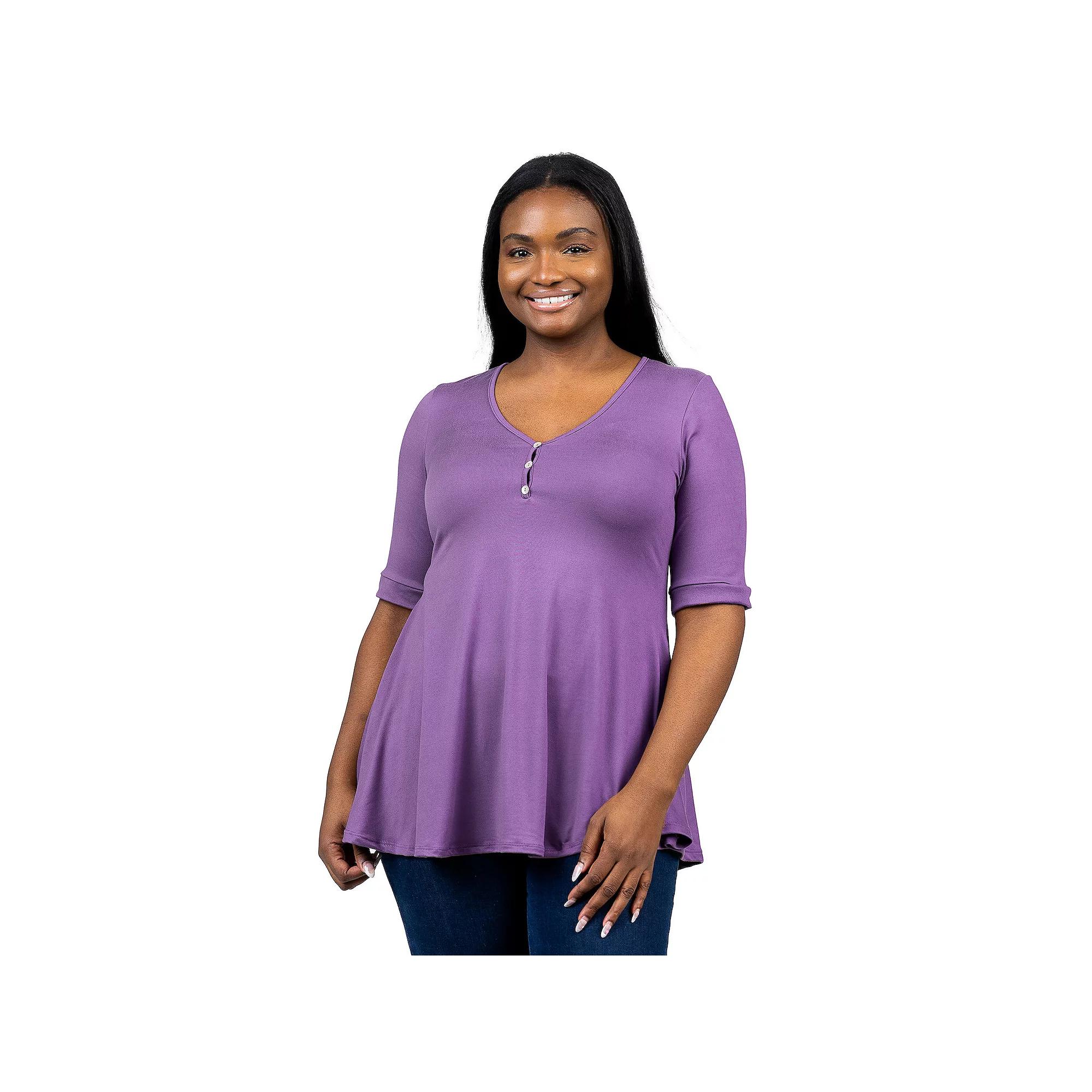 Plus Size 24Seven Comfort Short Sleeve Henley Tunic Top, Women's, Size: 3XL, Black Product Image
