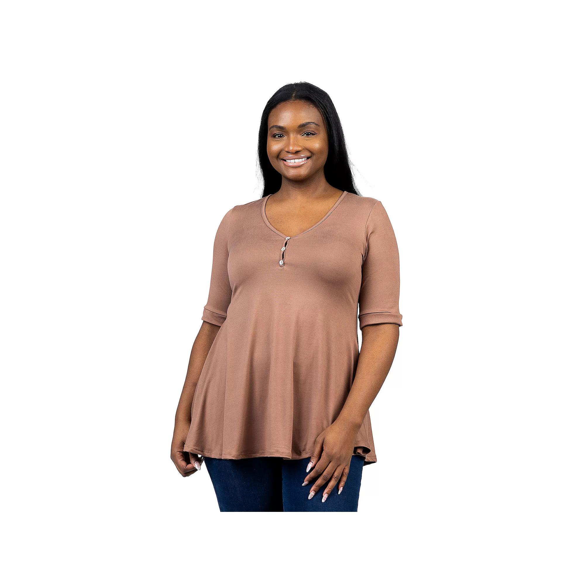 Plus Size 24Seven Comfort Short Sleeve Henley Tunic Top, Women's, Size: 3XL, Black Product Image