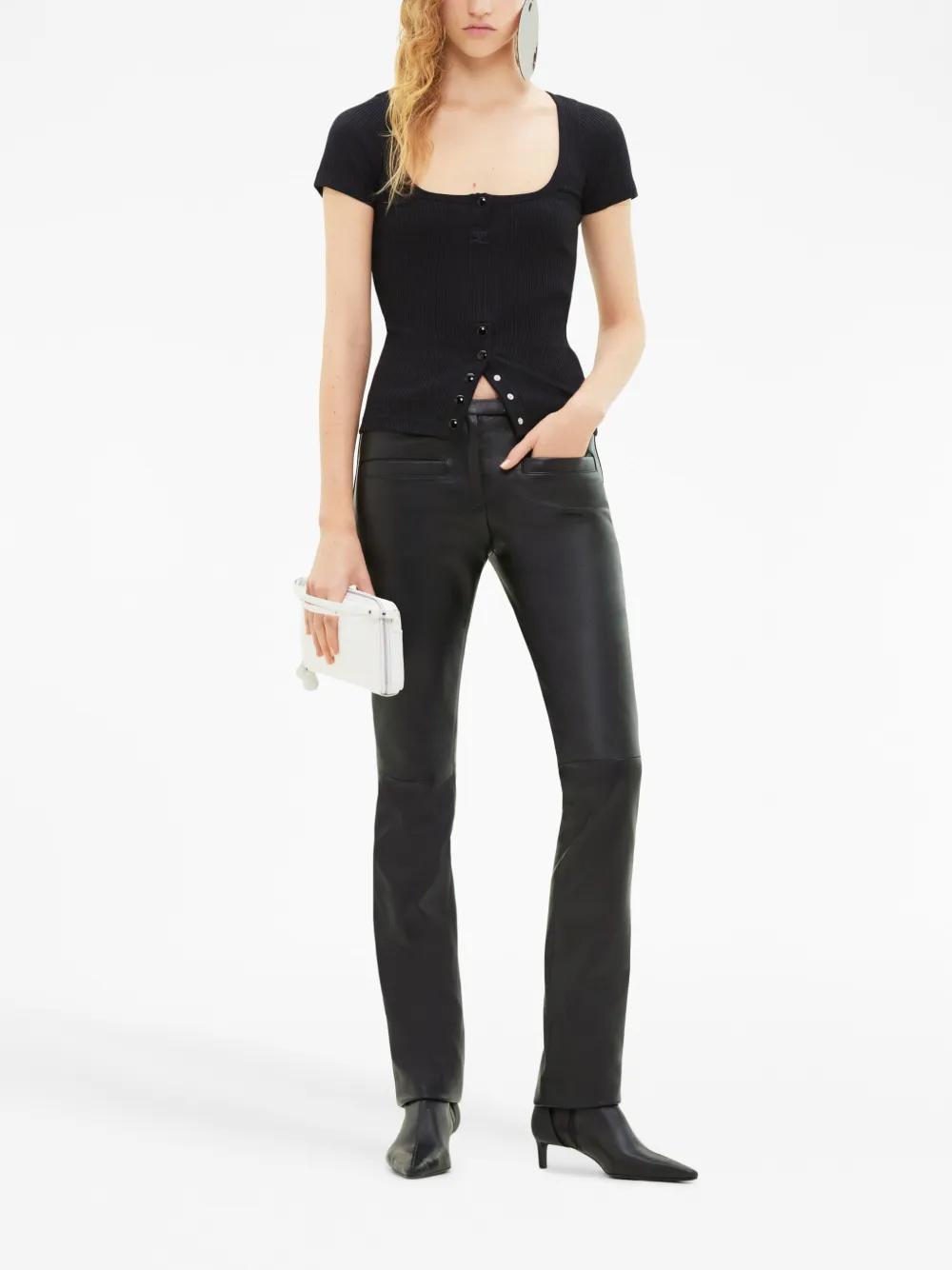 COURRÈGES Logo-plaque Ribbed T-shirt In Black Product Image