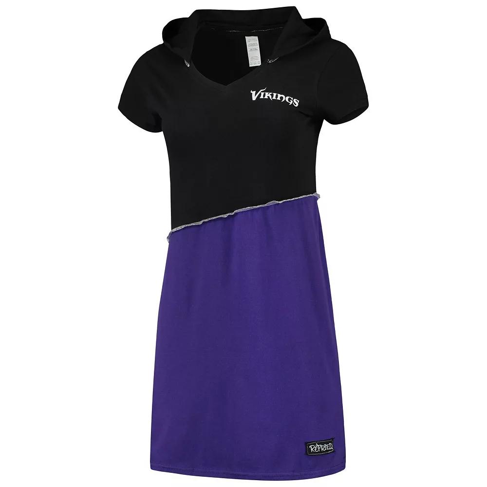 Women's Refried Apparel Black/Purple Minnesota Vikings Sustainable Hooded Mini Dress, Size: Small Product Image