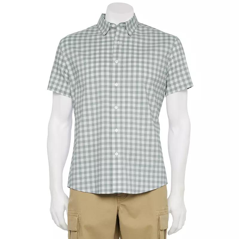Men's Adaptive Sonoma Goods For Life® Easy Dressing Short Sleeve Performance Shirt, Size: Small, Grey Basil Gingham Product Image