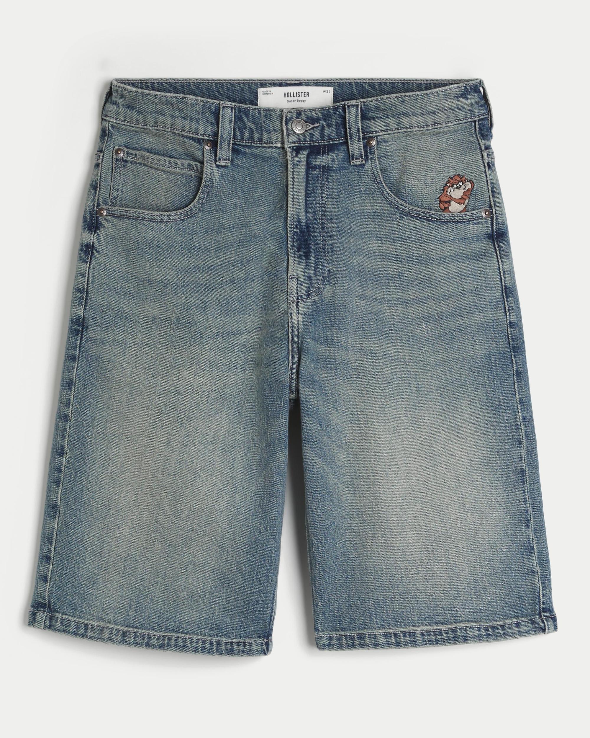 Below-the-Knee Washed Black Super Baggy Denim Shorts Product Image