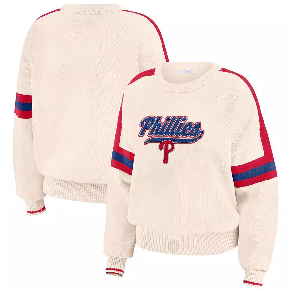 Women's WEAR by Erin Andrews Cream Philadelphia Phillies Stripe Pullover Sweater,  Product Image