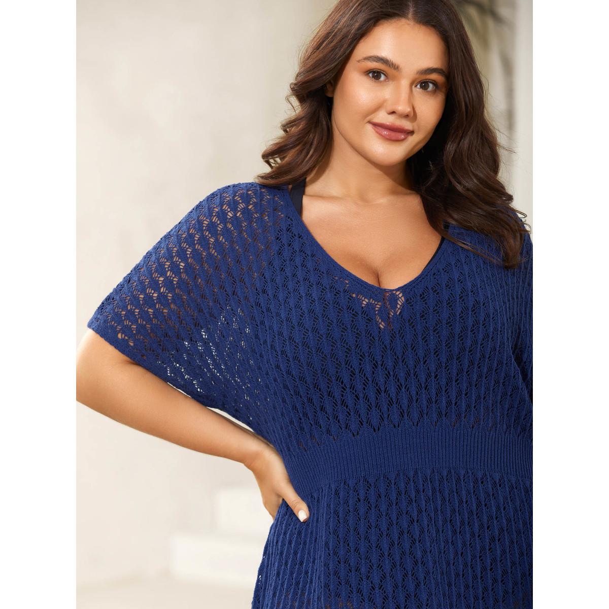 Plus Size Crochet Waist-Defining Swim Cover-Up Women's Swimwear Indigo Beach Loose Texture Curve Swim Cover Ups BloomChic 22-24/3X Product Image
