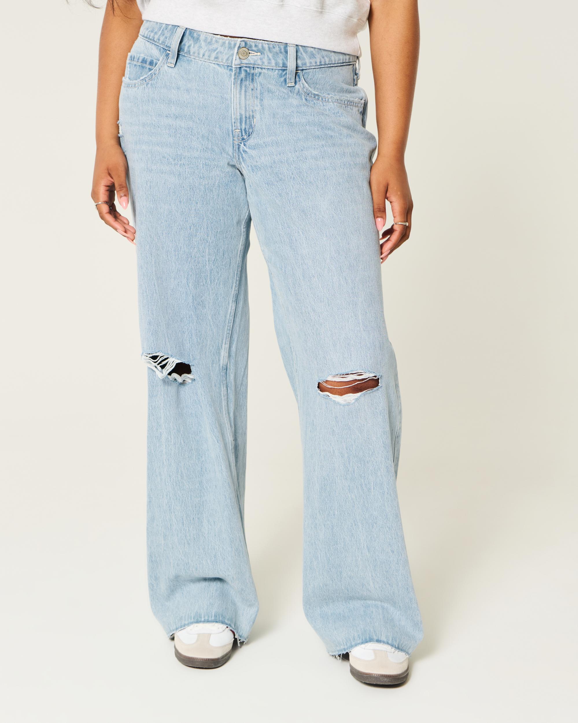 Low-Rise Ripped Light Wash Baggy Jeans Product Image