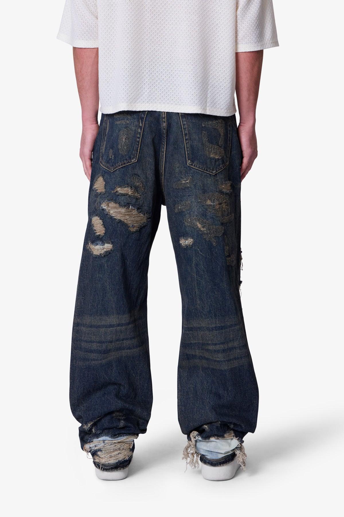 Ultra Baggy Gashed Denim - Blue Product Image