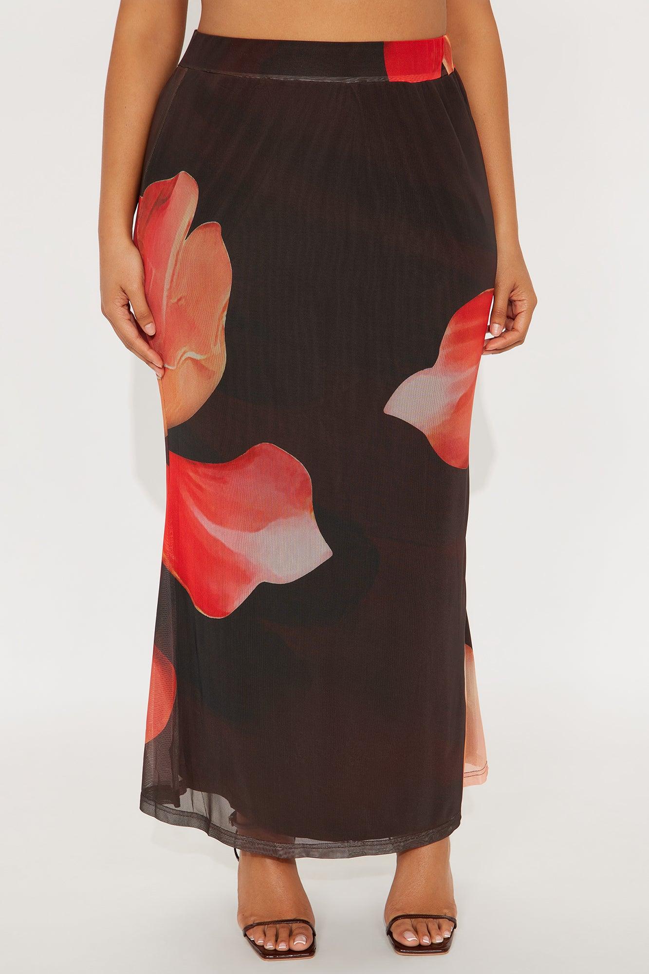 Into The Night Floral Mesh Maxi Skirt - Brown/combo Female Product Image