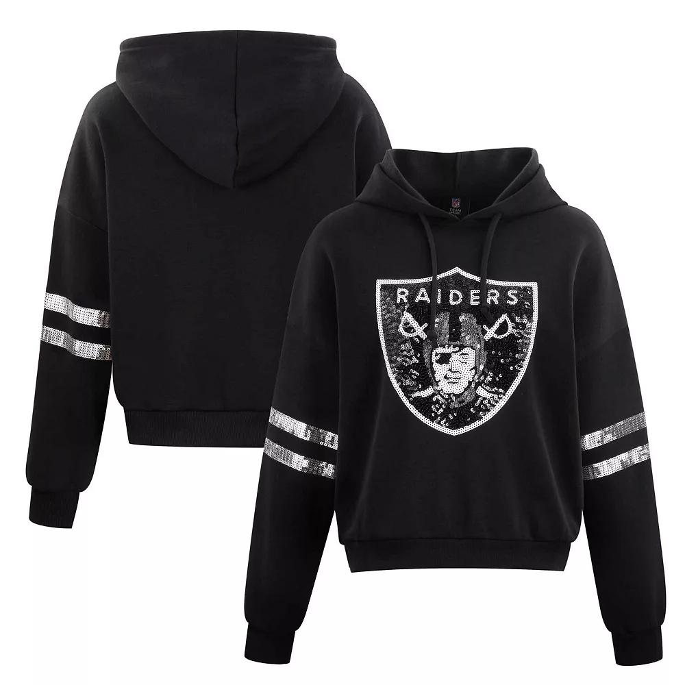 Women's Cuce Black Las Vegas Raiders Cropped Sequins Pullover Hoodie,  Product Image