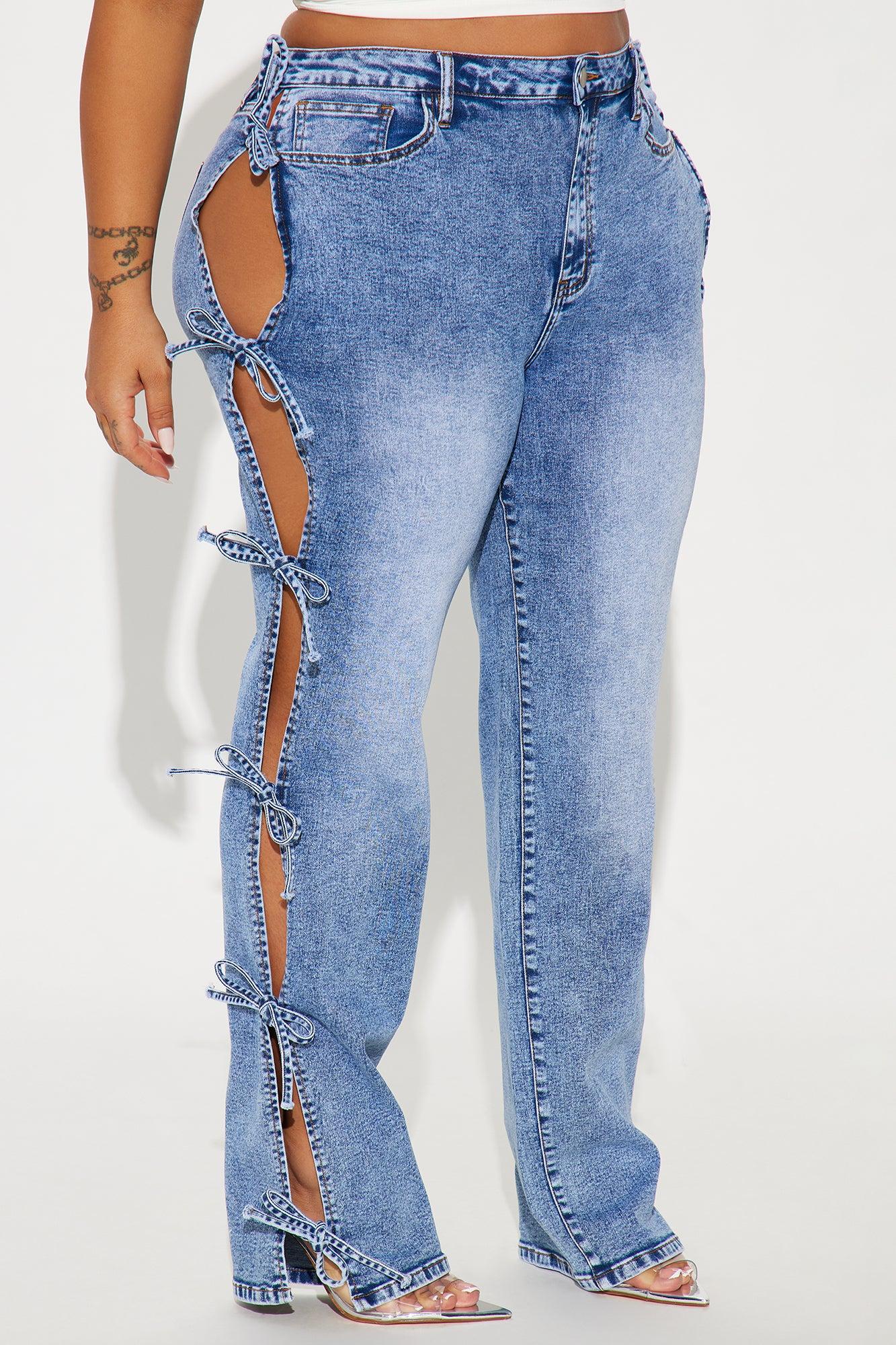Tied In A Bow Stretch Straight Leg Jeans - Medium Wash Product Image