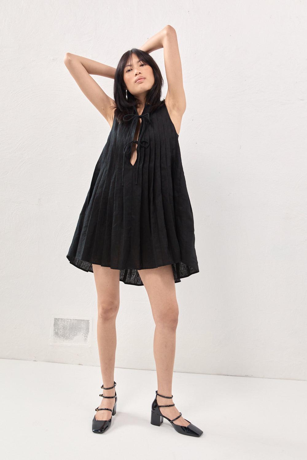 Valeria Linen Mini Dress Black Product Image