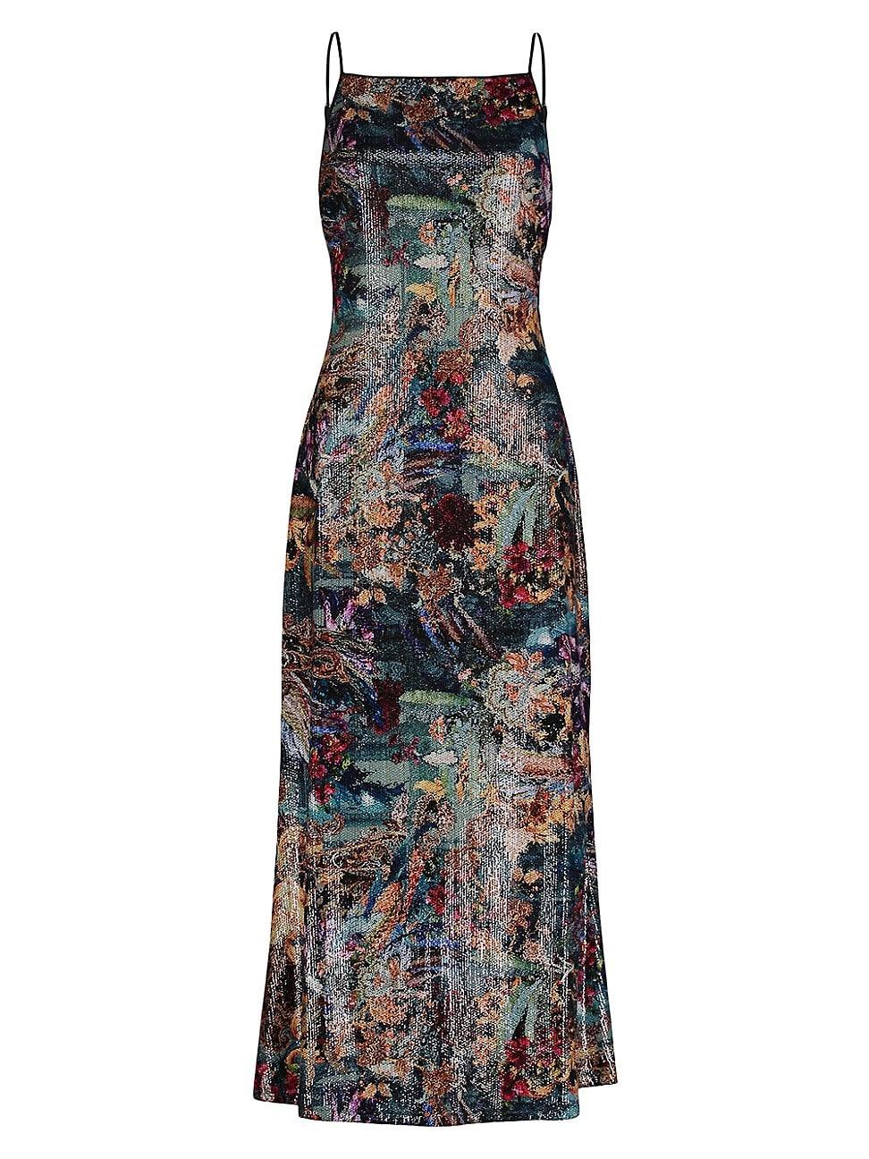 Womens Jolie Floral Sequin Sleeveless Midi-Dress - Product Image
