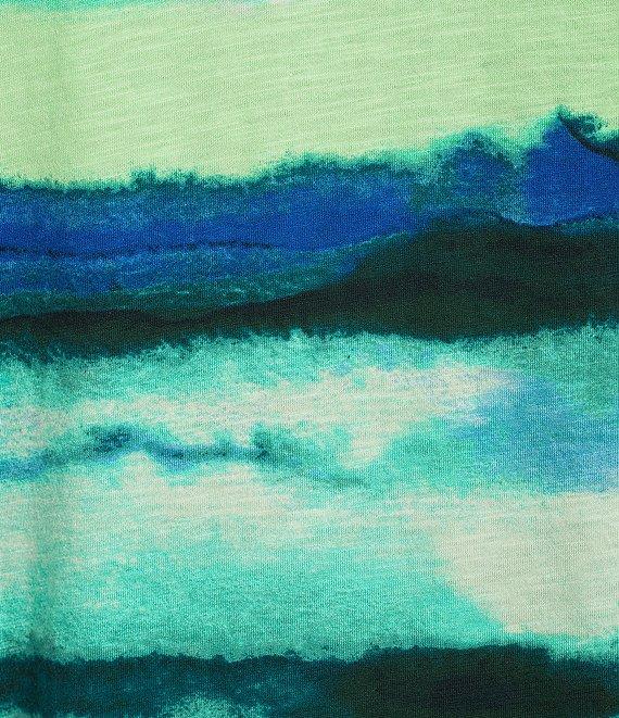 Westbound Plus Size Ocean Stripe 3/4 Sleeve Knit Crew Neck Top Product Image