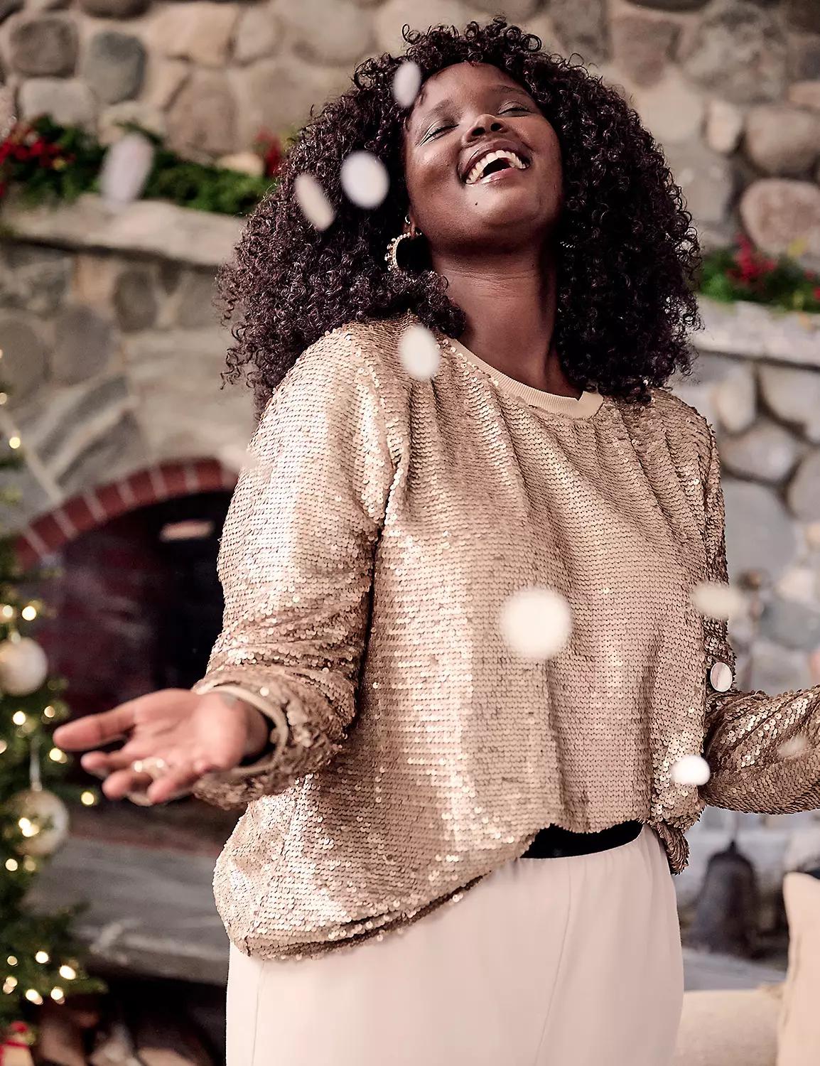 Crew-Neck Sequin Sweatshirt Product Image